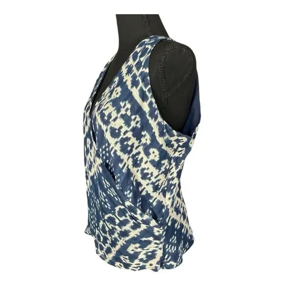 LAUREN RALPH LAUREN Silk & Linen Side Zip Wrap Top Blue & Cream Women’s 14 NEW - Picture 2 of 10